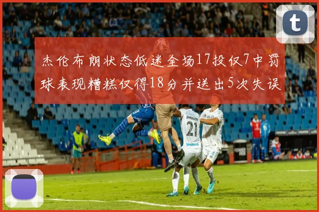 杰伦布朗状态低迷全场17投仅7中罚球表现糟糕仅得18分并送出5次失误